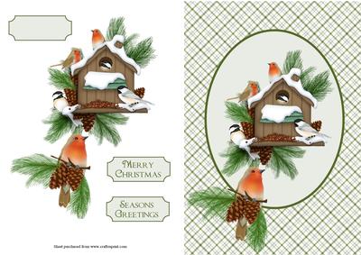 Christmas Birds 2 Quick Card Front with Decoupage