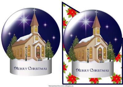 Christmas Snow Globe with Church Scene Over the Edge
