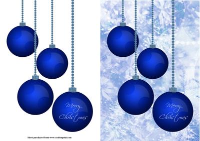 Blue Baubles for Christmas Quick Card with Decoupage