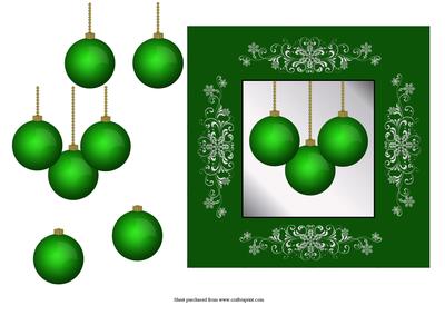 Green Baubles for Christmas Square Quick Card with Decoupage