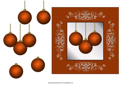Gold Baubles for Christmas Square Quick Card with Decoupage