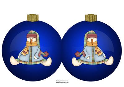 Christmas Snowman Blue Bauble Shaped Card