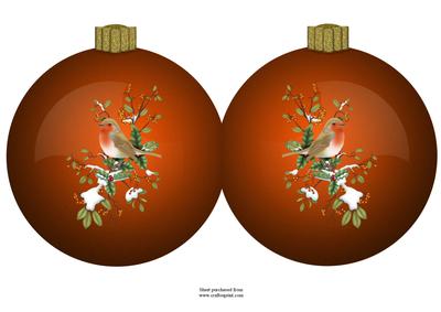 Christmas Robin Gold Bauble Shaped Card