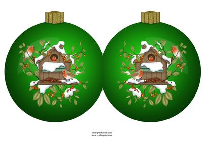 Christmas Birds Green Bauble Shaped Card