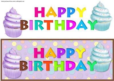 Happy Birthday Cup Cakes Dl Card with Decoupage