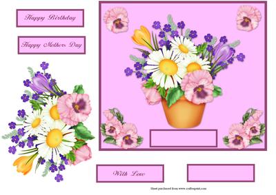 Flower Pot Square Quick Card with Decoupage