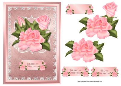 Pink Roses Quick Card with Decoupage