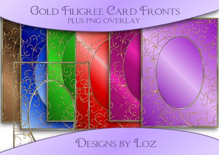 6 Gold Filigree Card Fronts Plus Frame Overlay