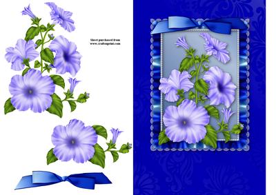 Blue Petunias & Ribbon Quick Card Front