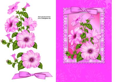 Pink Petunias & Ribbon Quick Card Front