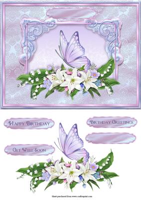 Lilac Butterfly and Florals Quick Card with Decoupage