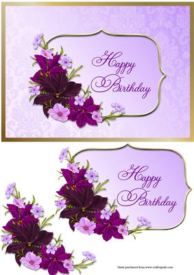 Purple Florals Quick Card with Decoupage
