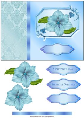 Blue Florals with Decoupage Quick Card