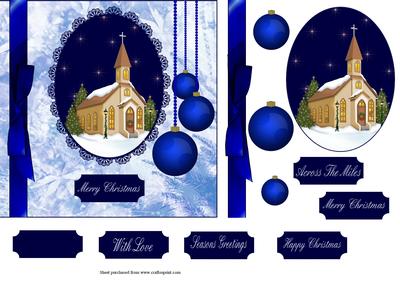 6 x 6 Christmas Church Square Quick Card with Decoupage