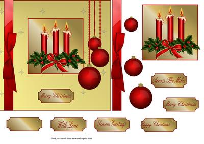 6 x 6 Christmas Candles Square Quick Card with Decoupage
