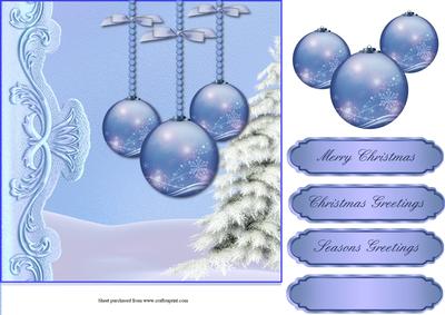 Blue Christmas Square Quick Card with Decoupage