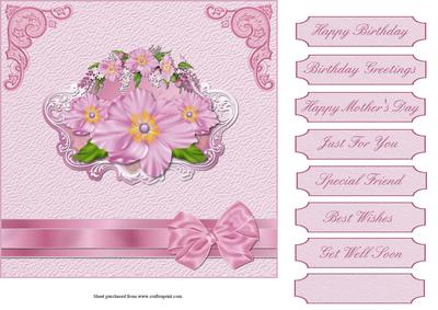 Pretty Pink Floral Square Quick Card with Decoupage