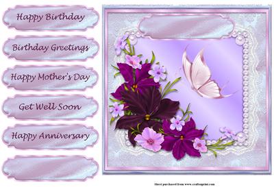 Purple Floral & Butterfly Square Quick Card