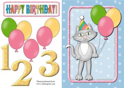 Birthday Kitten with Ages 1, 2 & 3 Quick Card