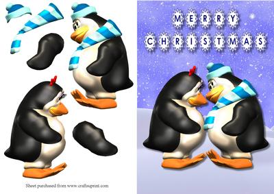 Kissing Penguins Quick Decoupage Card Front