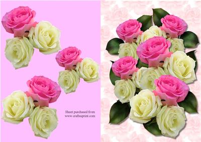 Pink & Ivory Rose Bouquet Decoupage Quick Card Front