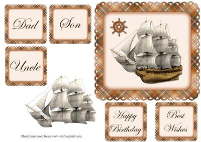 Sailing Ship Brown Decoupage Quick Card Front