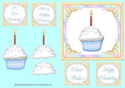 Birthday in Cream Decoupage Quick Card Front