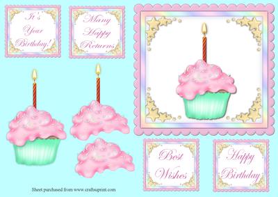 Birthday in Pink Decoupage Quick Card Front