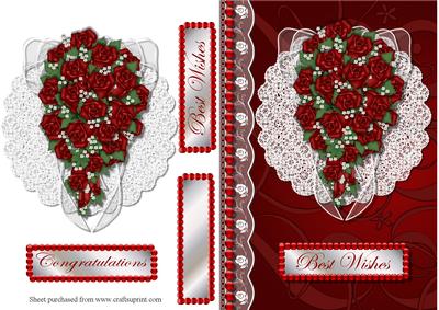 Red Rose Bouquet Decoupage Quick Card Front