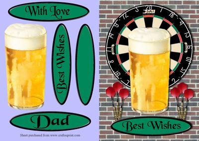 Beer & Darts Decoupage Quick Card Front