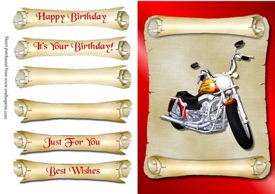 Motorcycle on Scroll Decoupage Quick Card Front