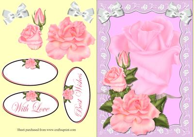 Pink Roses & Lace Decoupage Quick Card Front