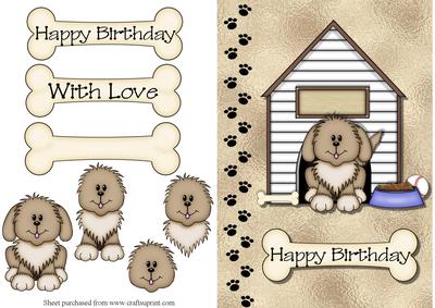 Cute Puppy in Kennel Decoupage Quick Card Front