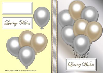 Silver & Gold Balloons Decoupage Quick Card Front