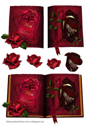 Red Rose Book Decoupage Quick Card Front