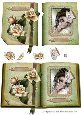 Cream Roses Book Decoupage Quick Card Front