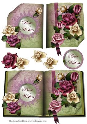 Burgundy Rose Book Decoupage Quick Card Front