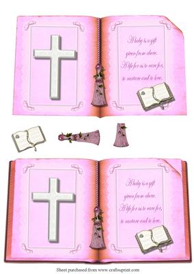 Pink Christening Book Decoupage Quick Card Front
