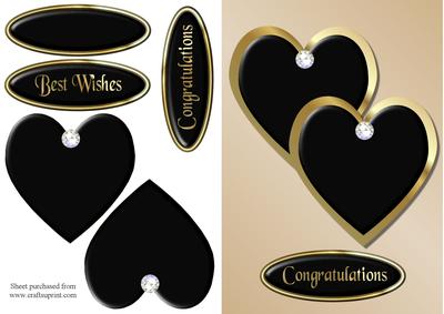 Black & Gold Hearts Decoupage Quick Card Front
