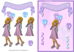 Girls Birthday Quick Decoupage Card Front