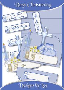 Boys Christening Easel Card with Decoupage