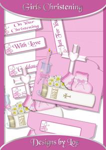 Girls Christening Easel Card with Decoupage
