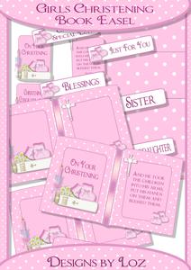 Girls Christening Book Easel Card with Decoupage