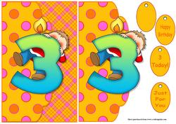 Birthday Boy Age 3 Envelope Quick Card Front with Decoupage