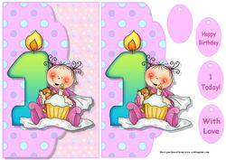 Birthday Girl Age 1 Envelope Quick Card Front with Decoupage