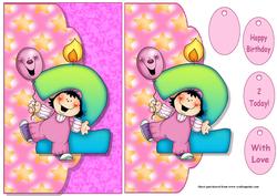 Birthday Girl Age 2 Envelope Quick Card Front with Decoupage