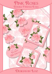 Pink Roses Double Twisted Easel Card with Decoupage