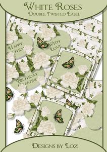 White Roses Double Twisted Easel Card with Decoupage
