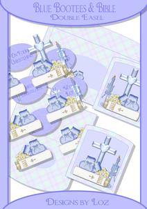 Blue Bible & Bootees Double Twist Easel Card with Decoupage