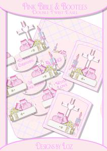 Pink Bible & Bootees Double Twist Easel Card with Decoupage